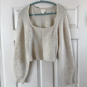 NWOT H&M Cream Ribbed Crewneck Sweater